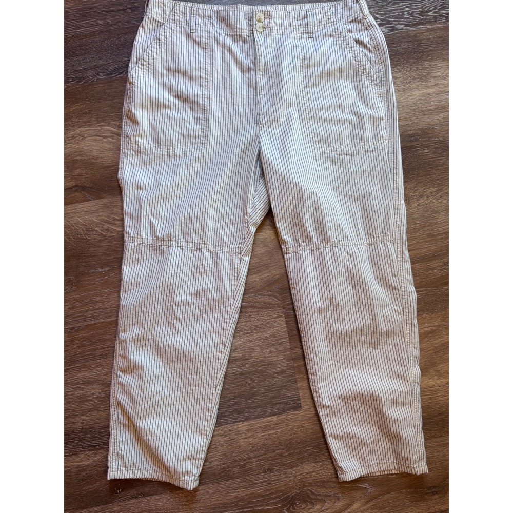 American Eagle Women Striped Utility Pants Blue White Cotton Size 16 100% Cotton